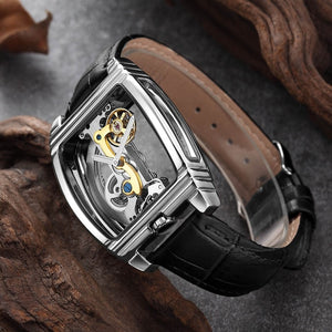 Transparent Automatic Mechanical Watch Men Steampunk Skeleton Luxury Gear Self Winding Leather Men's Clock Watches montre homme