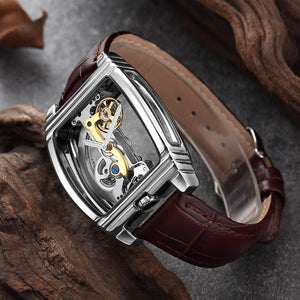 Transparent Automatic Mechanical Watch Men Steampunk Skeleton Luxury Gear Self Winding Leather Men's Clock Watches montre homme