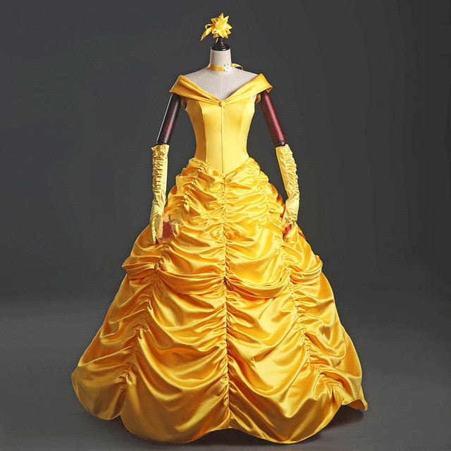 Halloween Costumes for Adult Women Deluxe Belle Princess Dress from Beauty and the Beast Princess Dress Movie Cosplay Costume