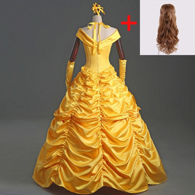 Halloween Costumes for Adult Women Deluxe Belle Princess Dress from Beauty and the Beast Princess Dress Movie Cosplay Costume