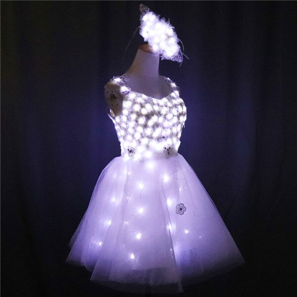 LED Dress Luminous Dress Glowing Wedding Dress Clothes Luminous Headwear Short Low Cut Group Skirt Women Ballroom Dance Clothing