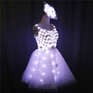 LED Dress Luminous Dress Glowing Wedding Dress Clothes Luminous Headwear Short Low Cut Group Skirt Women Ballroom Dance Clothing