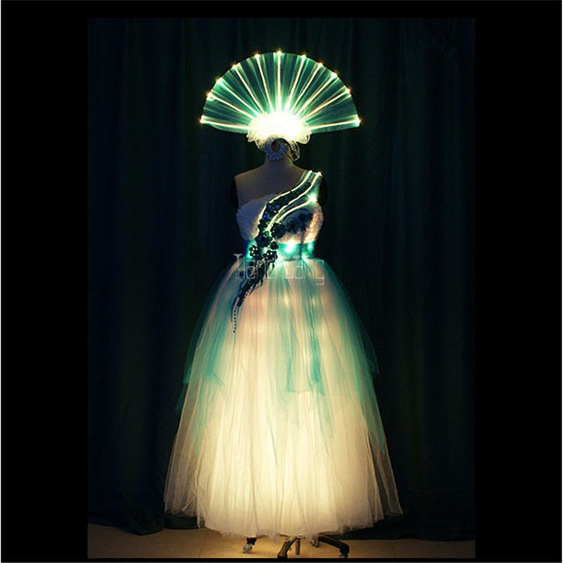 TC-174 Programmable led women dress led light costumes full color RGB dance clothes sexy bra wedding colorful wears stage skirt