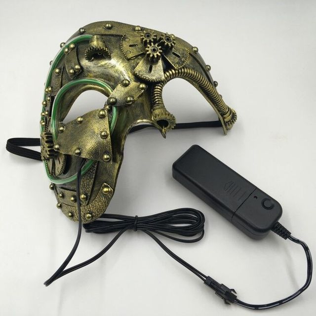Led Steampunk Cosplay Mask Light Up Punk Mask Party Mascara Skull Half face Christmas Carnival Halloween Costume Props