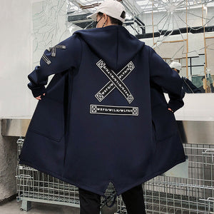 2019 Autumn Mens Cardigan Long Hooded Jacket Harajuku Style Men's Casual  Windbreaker Jacket Fashion Brand Printing Mens Jacket