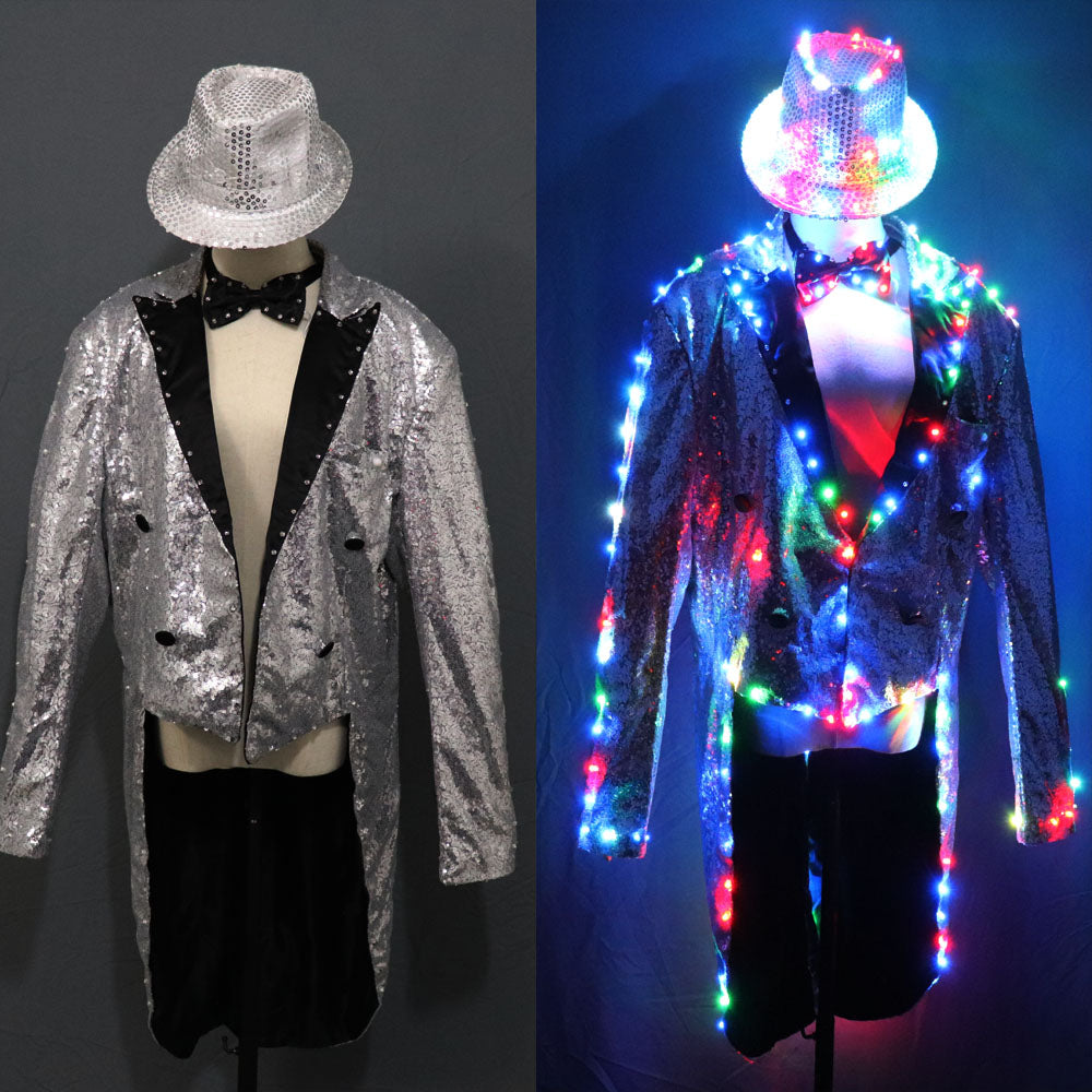 Fashion Swallowtail LED Tuxedo Luminous Costumes Glowing vestidos LED Clothing Show Men LED Clothes Dance Accessories