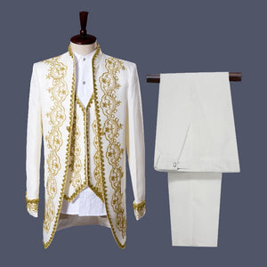 Deluxe Victorian Prince Wedding Dress Blazer Suits Adult Men Stage Cosplay Costume Embroidery Jacket Vest Coat Pants Trouser Set