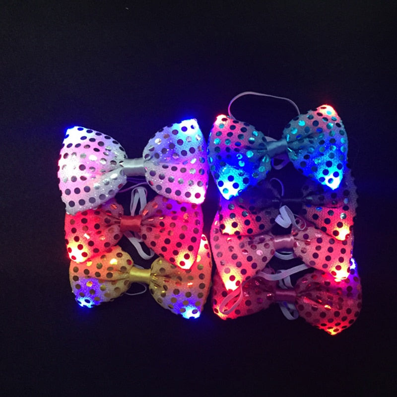 Led Clothes Led Party Luminous Bow Tie Holiday Light Up Flashing Sequin Adjustable Button Battery Dancing Stage Glowing In Dark