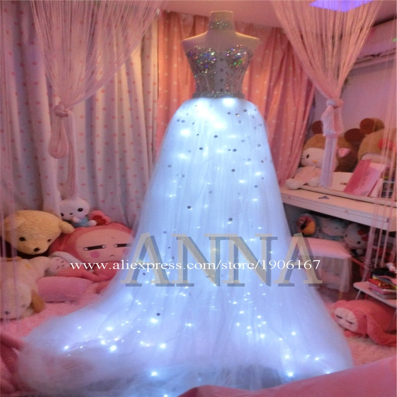 Music Festival Led Light Up TUTU Dress White Led Luminous Wedding Dress Singer Stage Performance Valentine's Day Gift Clothes