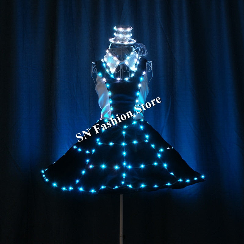TC-181 Programmable luminous led light dance clothes ballroom led costumes glowing RGB stage dresses lighting hat ballet skirt