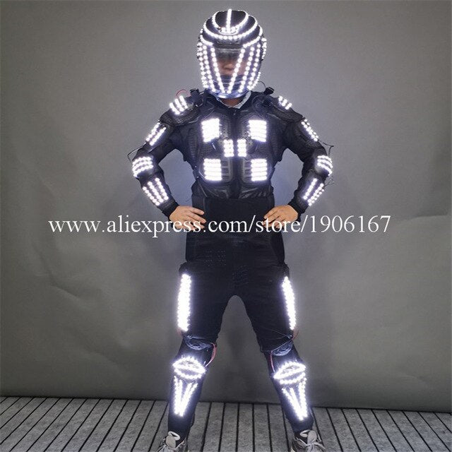 Cool LED Armor Light Up Jackets Dance Performance Costume Led Luminous Helmet Led Outfit Clothes LED Robot Suits