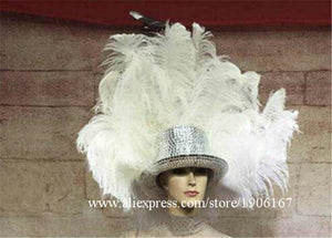 White Feathers Exaggerated Samba Stage Clothes Catwalk Model Show Nightlcub Bar Dance Team Body Suit Event Feather Headwear