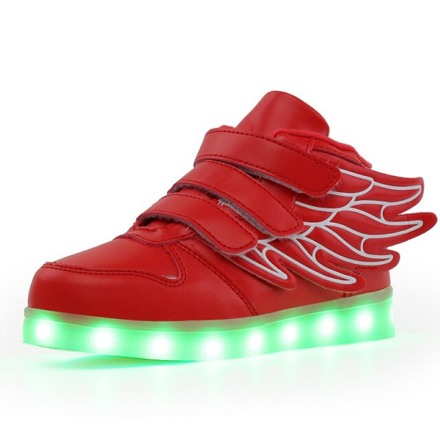 Kids Boys Girl LED Light Shoe Up High Top Wings Leather Shoes USB Rechargeable Flashing Sneakers Girls Dance Lights Nights Shoes