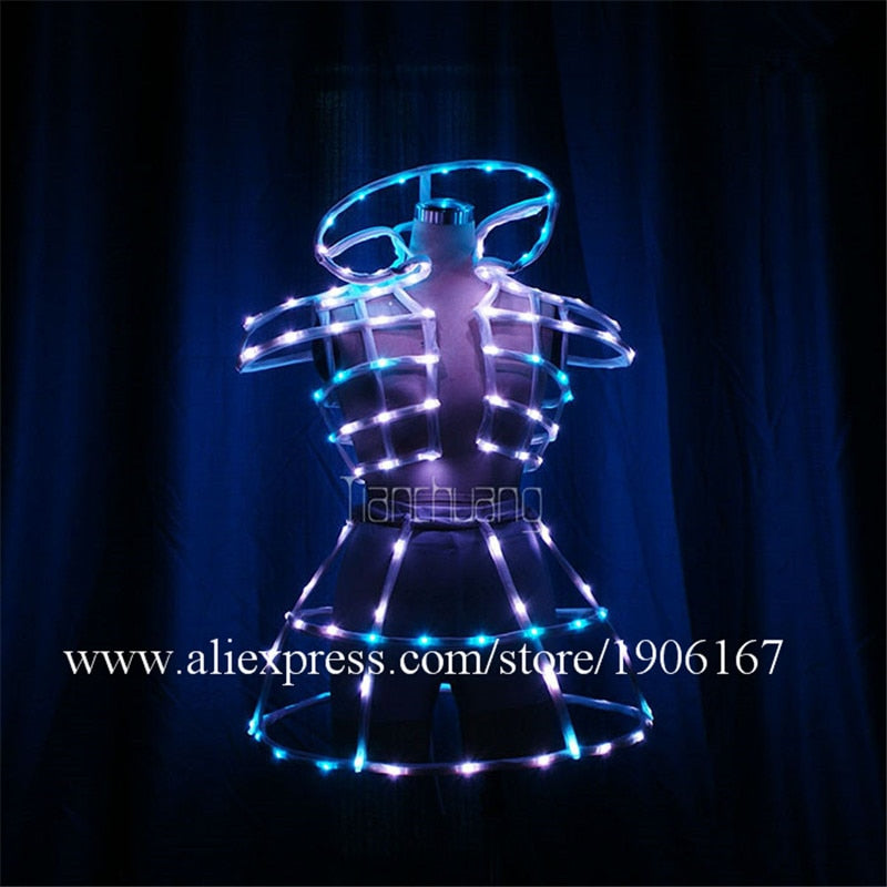 Full color LED luminous show party evening dress skirt clothes stage led light up fiber optic stage show clothes dance wear
