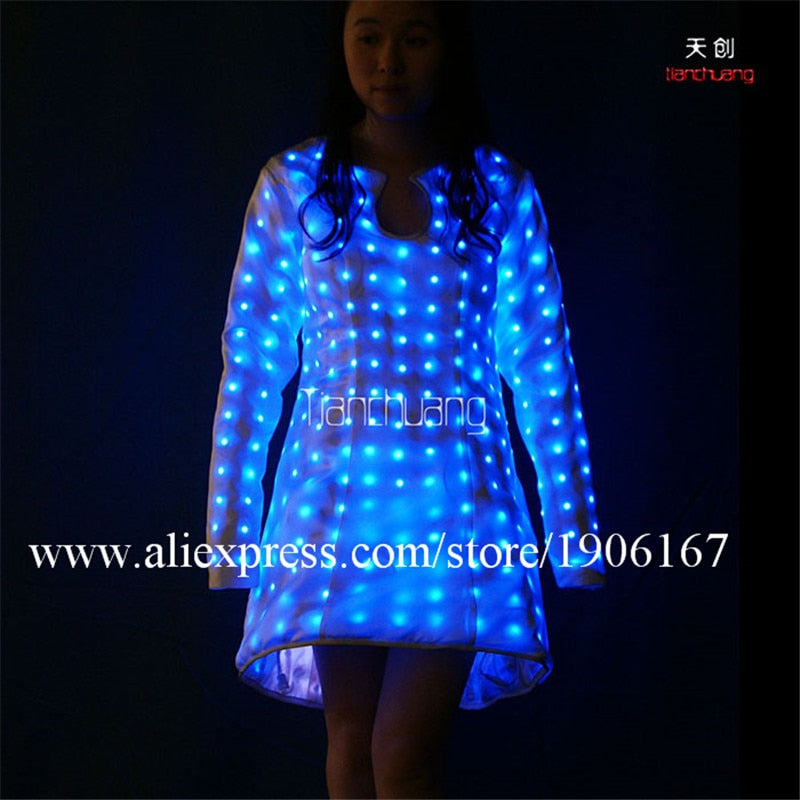 Fullcolor LED Light Up Stage Performance Skirt LED Colorful Lighting Party Dress Led Luminous Stage Grand Event Clothes Wears