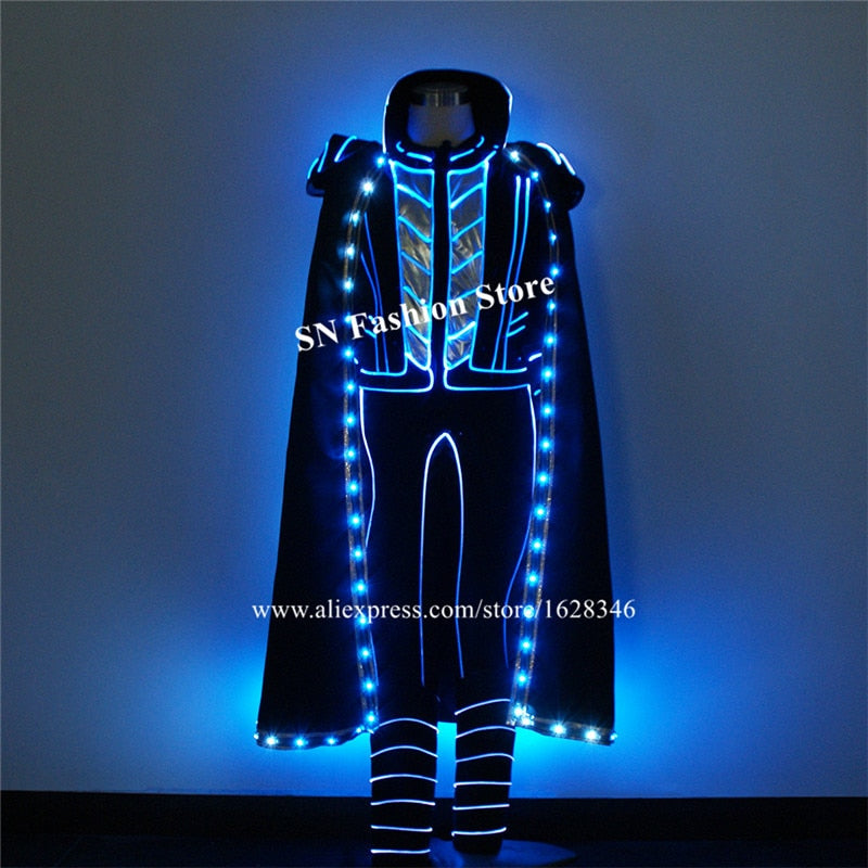 TC-207 Full color ballroom dance led costumes robot men suit dj colorful light cloak men performance Programmable fiber clothes