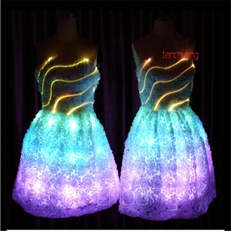 TC-7 Colorful women LED costumes Full color luminous skirt wear ballroom dance ballet RGB light dress programmable sexy clothes