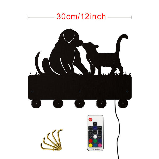 Dog And Cat Design Clothes Key Lighted Hook LED Wall Hook Hanger Handbag Keys Kitchen Color Changing Holder For Animals Owner