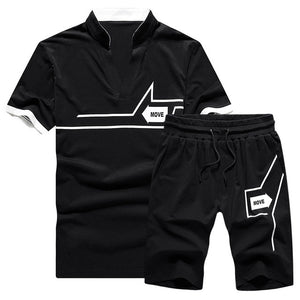 Tracksuit Men New 2019 Summer Two Piece Set Men Short Sleeve T Shirt Cropped Top+Shorts Suit Mens Sportwear Shorts Sets Outwear