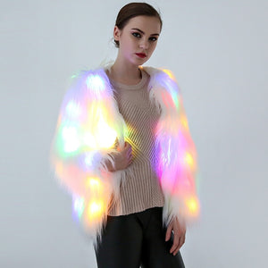 LED Fur coat stage costumes female LED luminous clothes jacket Bar dance show faux fur coats star nightclub Christmas LED Coat