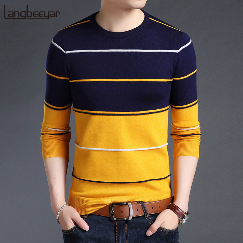 2020 New Fashion Brand Sweater Mens Pullover Striped Slim Fit Jumpers Knitred Woolen Autumn Korean Style Casual Men Clothes
