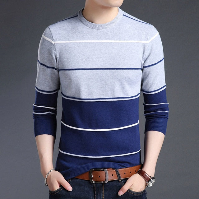 2020 New Fashion Brand Sweater Mens Pullover Striped Slim Fit Jumpers Knitred Woolen Autumn Korean Style Casual Men Clothes
