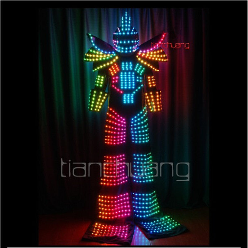 Programmable tron led light costumes full color robot men stilts suit colorful luminous glowing outfit party wears show clothes