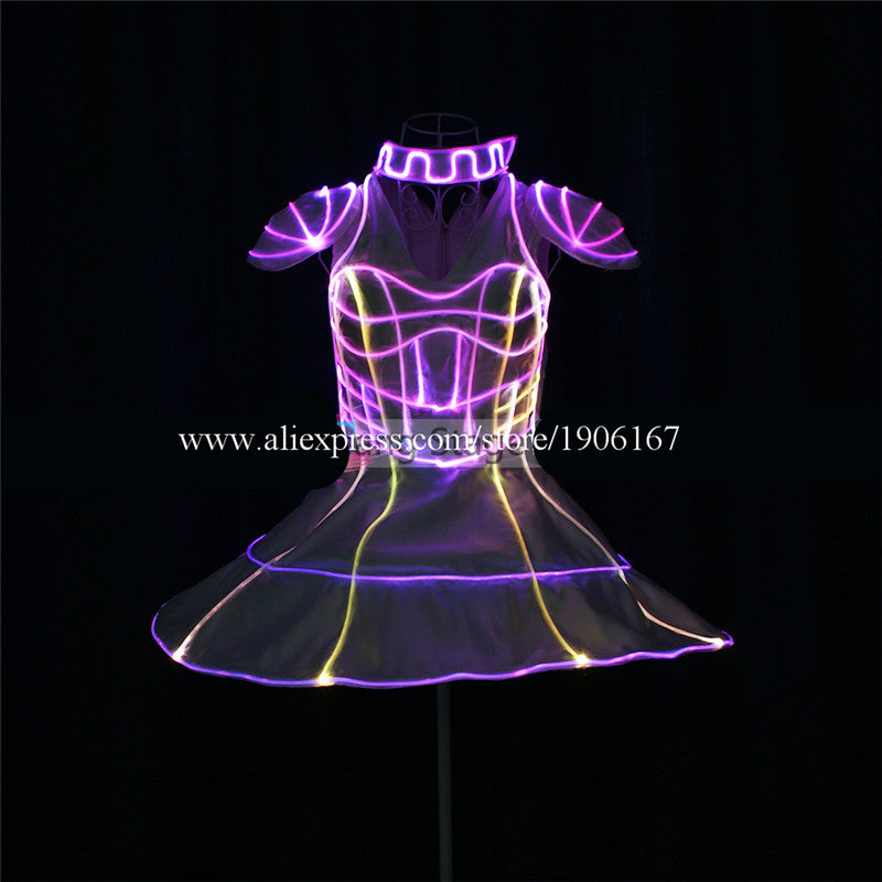 Full Color LED Light Up Fiber Optic Ballet Skirt Party Dress Led Luminous Stage Performance Christmas Event Dance Suit Clothes