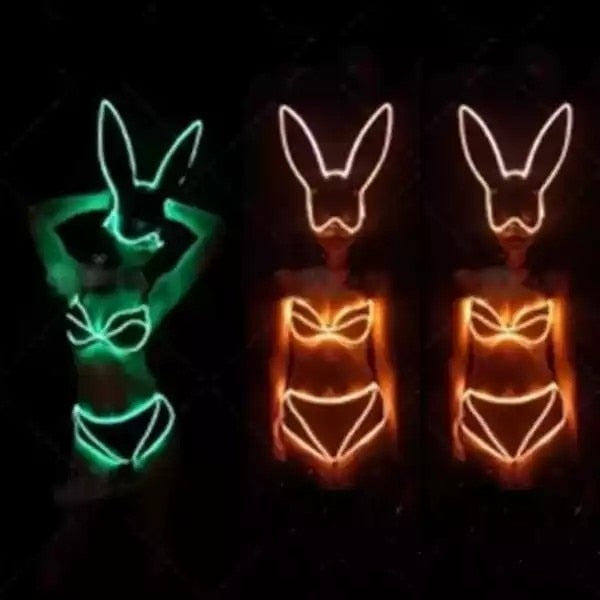 Dancer Nightclub Bar music Festival DJ Dance Team GOGO Illuminated LED Cold Light Rabbit Mask Costume
