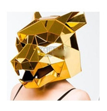 Future Technology Cosplay Gold Mirror costume hat Luxury Party Bar Nightclub  Female Animal Mask Singer dj Dance Team Stage wear