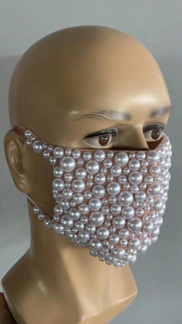 Pearl Rhinestones Mask Male Female Stage Accessories Halloween Party Show Masked Singer Dancer Catwalk Performance Costume Mask