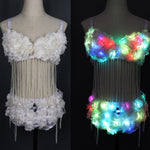 New Fashion Glowing Clothes LED Bra Lady Clothing Women Bra Shorts Alice shoulder Armor Suits Ballroom Dance Dress