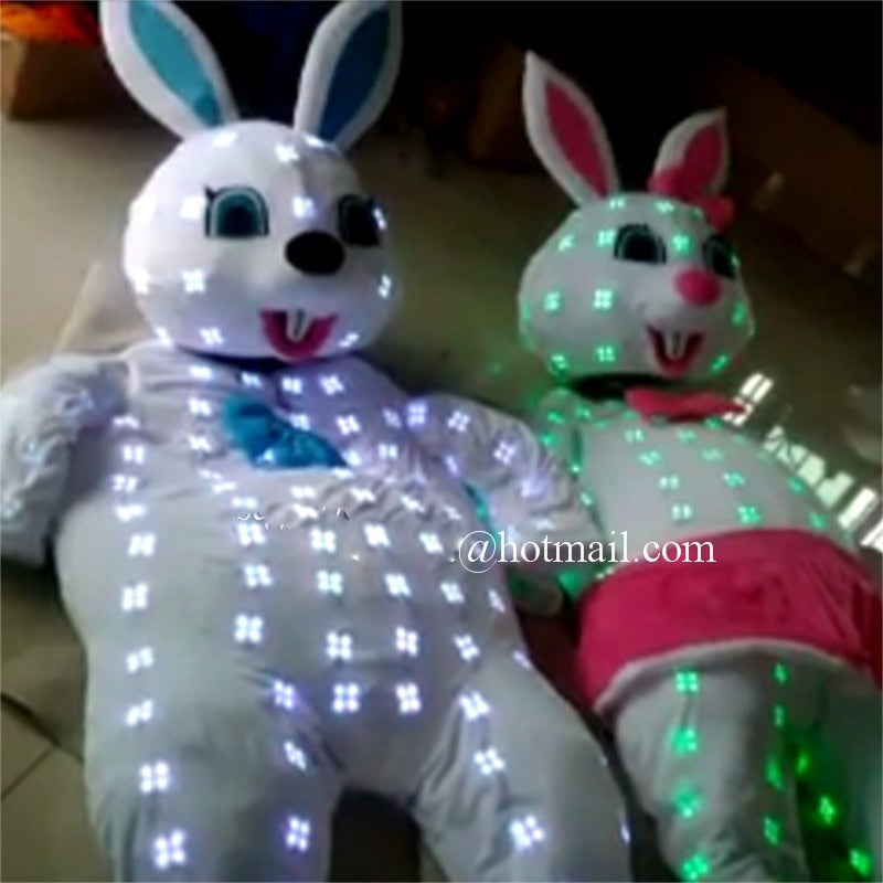 Stage Christmas Clothes  Led Luminous Rabbit Big Head Doll Led Colorful Flashing Glowing Ballroom Costumes