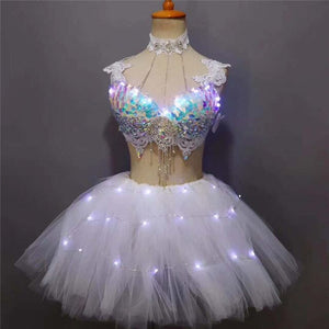 Women LED Gogo Costume Lighting Leotard Dress Reflective Tutu Glowing Dresses Luminous Clothes Dance Show Party Nightclub Wear