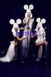 DHL  LED light ballroom costumes sexy silver catwalk dance music singer clothes bar party wears disco stage dj cosplay dresses