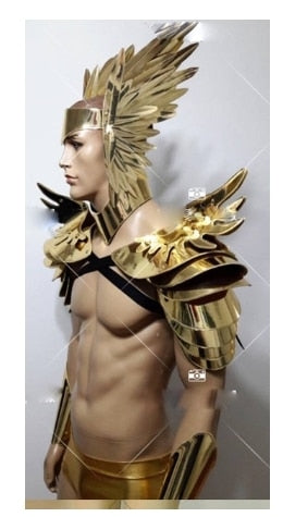 Future show cosplay party model armor Bar gold wings headdress mirror pu male gogo golden muscle male costume