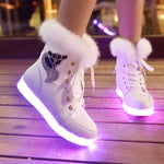 Winter Luminous Sneakers LED Shoes Plush Rabbit Women Snow Boots Cotton Dance Shoes Kids Boots Girls