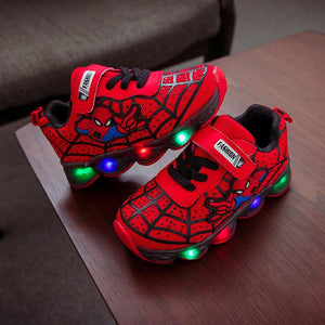 Disney Kids Shoes Spiderman Print Sneakers Spring and Autumn New Born Baby Boy Clothes Creativity Fashion LED Lighted Sneakers