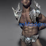 Sparkly angel Outfit wings Sexy Men model Catwlak costume Dancer Stage Show Celebrity Runway Burning Man party stage show wear