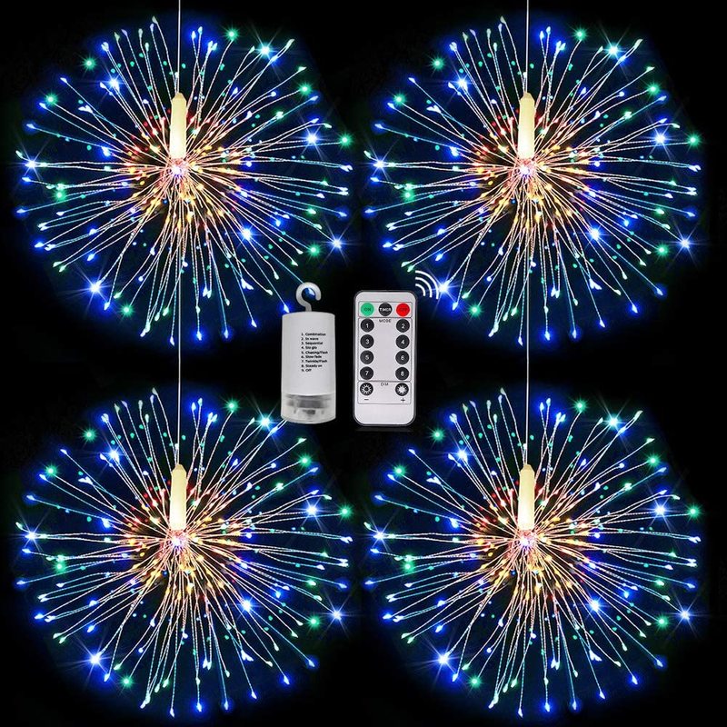 180 LED Firework String Lights 8 Mode Explosion Star Copper Silver Wire Fairy Light Decoration Lamp Remote Control String Light