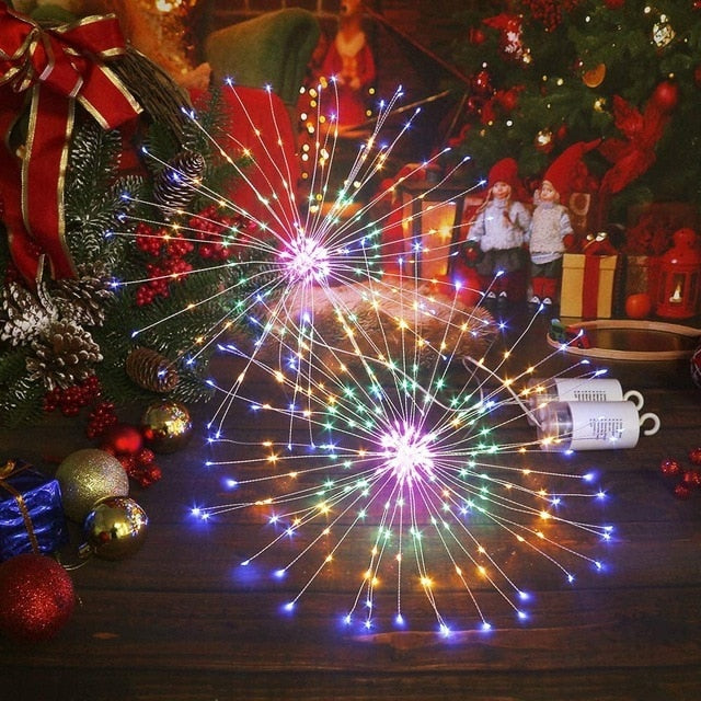 180 LED Firework String Lights 8 Mode Explosion Star Copper Silver Wire Fairy Light Decoration Lamp Remote Control String Light