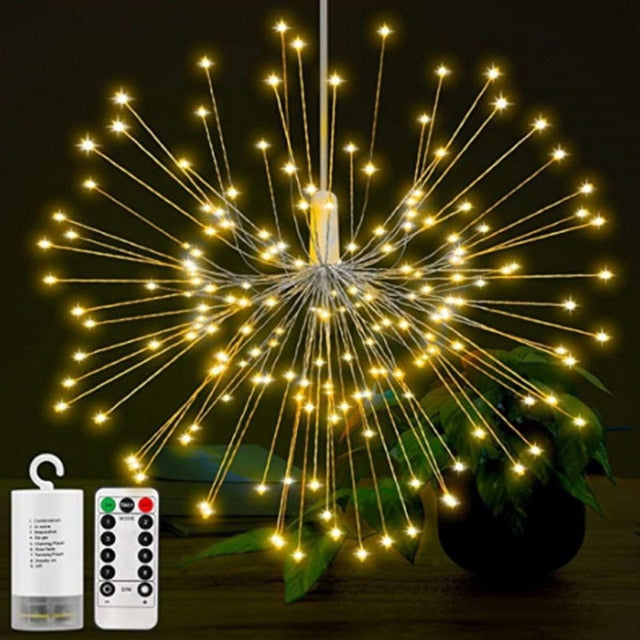 180 LED Firework String Lights 8 Mode Explosion Star Copper Silver Wire Fairy Light Decoration Lamp Remote Control String Light