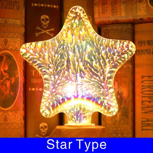 3D Decoration LED Light Bulb E27 6W 85-265V Vintage Star Fireworks Edison Bulb Lamp Holiday Night Light Novelty Christmas Tree