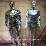 Silver Color Catwalk Show Stage Wear Ballrooom Costume Mirror Cloth Party Christmas Performance DJ Mechanical Dance Clothes Suit