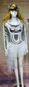 Silver Party Fashion Space Show Future Warrior Clothes Catwalk Model Show Nightlcub Bar Dance Team Suit Event Costume Headwear