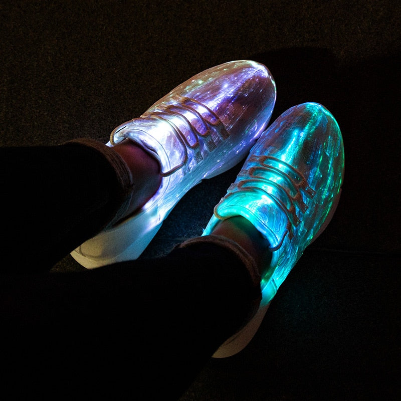 LED Lighting Shoes Luminous Costume Summer Led Fiber Optic Shoes Dancing LED Light UP Shoes USB Recharge Glowing Sneakers