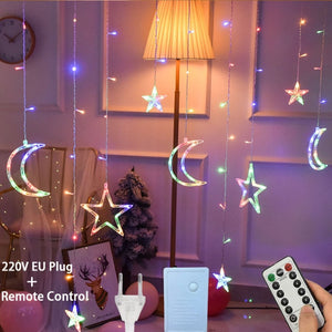 LED icicle Star Moon Lamp Fairy Curtain String Lights Christmas Garland Outdoor For Bar Home Wedding Party Garden Window Decor