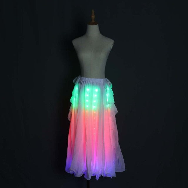 LED Color Lights Women Belly Dance Split Skirt Sexy Professional Bellydance Training Clothes Dancing Costumes