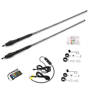 4FT 120cm RF Remote Control RGB LED Whips Light 2 pcs For Off-Road Vehicles ATV UTV RZR With Dancing/Chasing Light Antenna Light