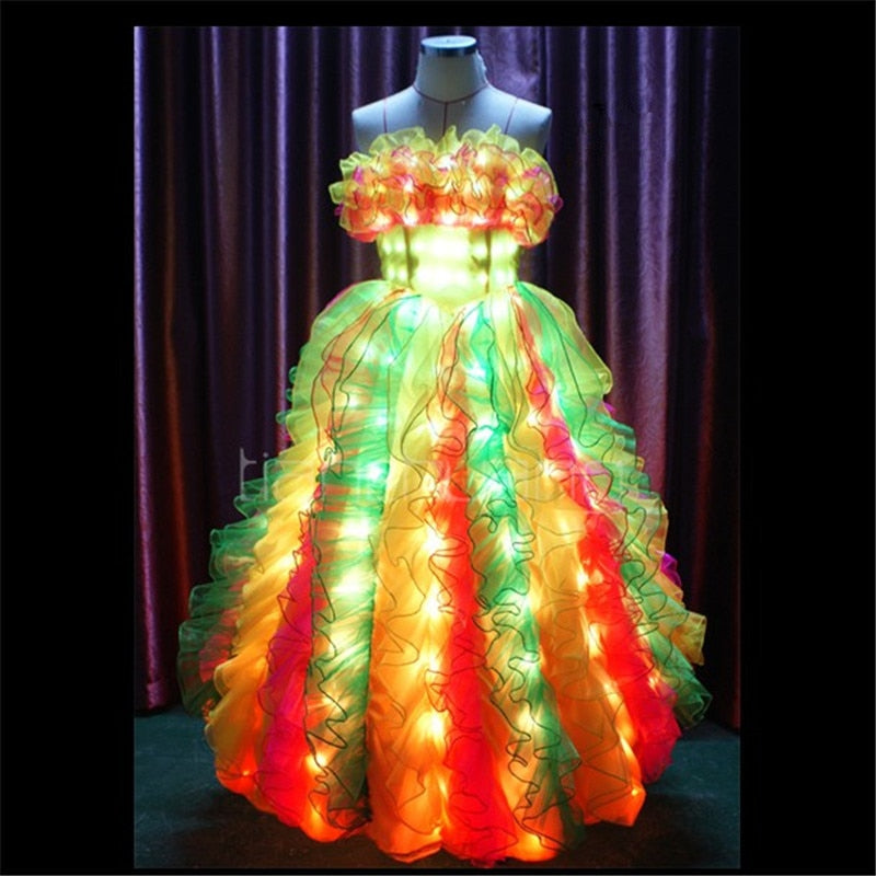 TC-6 Full color LED colorful light women costumes party skirt wears ballroom dance ballet wedding dresses led cloth programmable